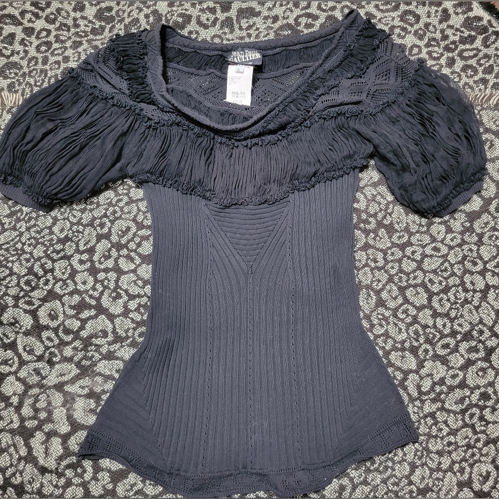 Rare Vintage Jean Paul Gaultier Off the Shoulder Sheer Black Top